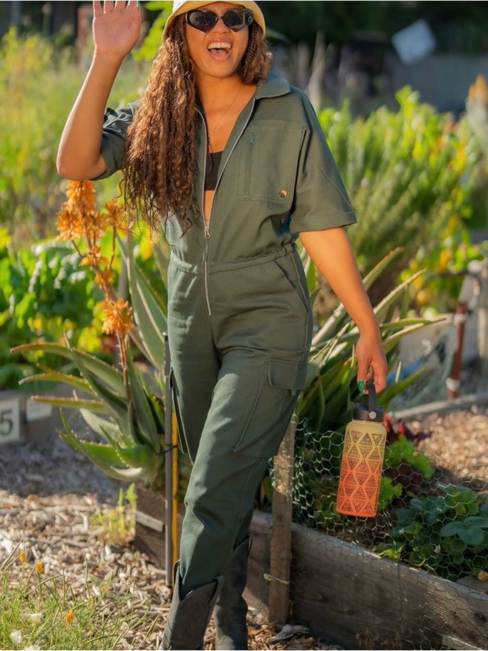 Olive Green Utility Jumpsuit with Short Sleeves